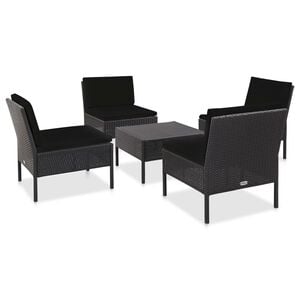 vidaXL Set de sof&aacute;s de jard&iacute;n 5 piezas y cojines rat&aacute;n sint&eacute;tico negro