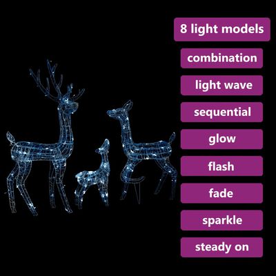 vidaXL Familia de renos de Navidad acrílico 300 LEDs blanco frío