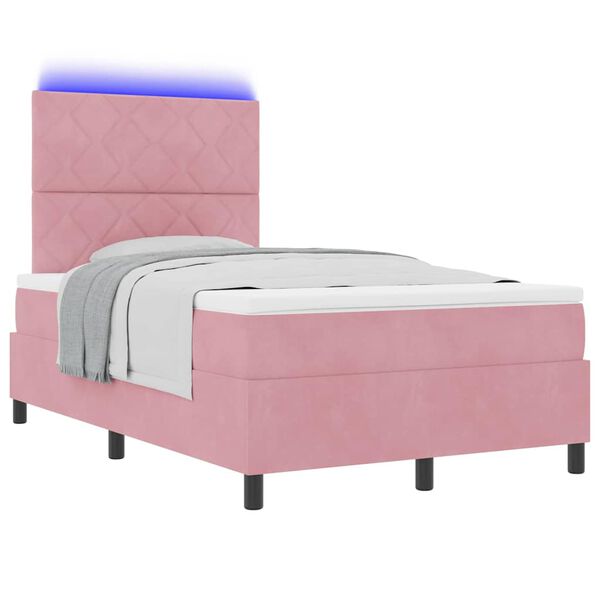 vidaXL Cama Box Spring LED con colch&oacute;n Rosa 120 x 200 cm tela