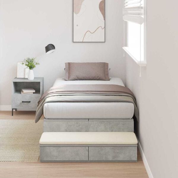 vidaXL Cama con almacenamiento con cajón Gris Concreto 100 cm