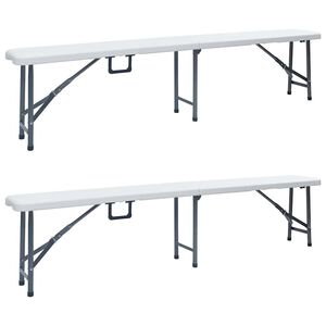 vidaXL Bancos de jard&iacute;n plegables 2 unidades 180 cm HDE blanco