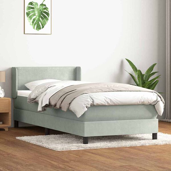 vidaXL Cama box spring con colch&oacute;n terciopelo gris claro 80x210 cm