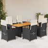 vidaXL Set de comedor de jard&iacute;n 7 pzas y cojines rat&aacute;n sint&eacute;tico negro
