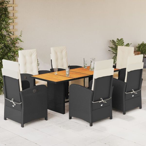 vidaXL Set de comedor de jard&iacute;n 7 pzas y cojines rat&aacute;n sint&eacute;tico negro