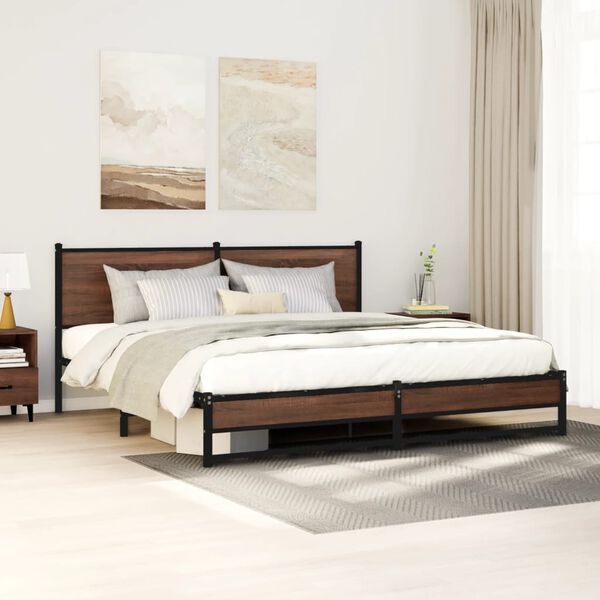 vidaXL Estructura de cama sin colch&oacute;n metal roble marr&oacute;n 180x200 cm