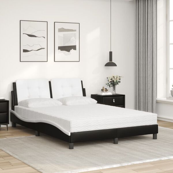 vidaXL Cama con colch&oacute;n Zadar cuero sint&eacute;tico negro y blanco 140x200 cm