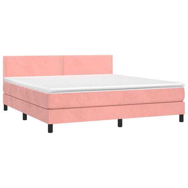 vidaXL Cama box spring con colch&oacute;n terciopelo rosa 160x200 cm