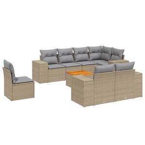 vidaXL Set de sof&aacute;s de jard&iacute;n 9 pzas con cojines rat&aacute;n sint&eacute;tico beige