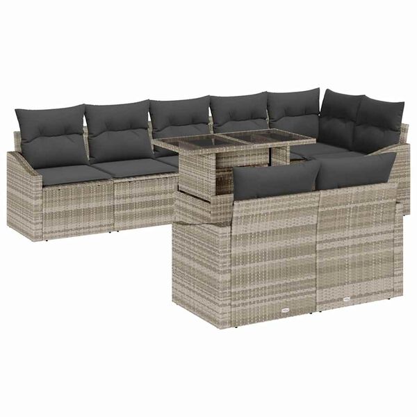 vidaXL Conjunto de sof&aacute; de jard&iacute;n 9 pcs Gris Claro y Gris Oscuro
