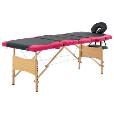 vidaXL Camilla de masaje plegable 4 zonas madera negro y rosa