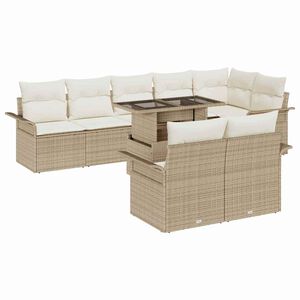 vidaXL Conjunto de sof&aacute; de jard&iacute;n con coj&iacute;n 9 pcs Beige Polirat&aacute;n