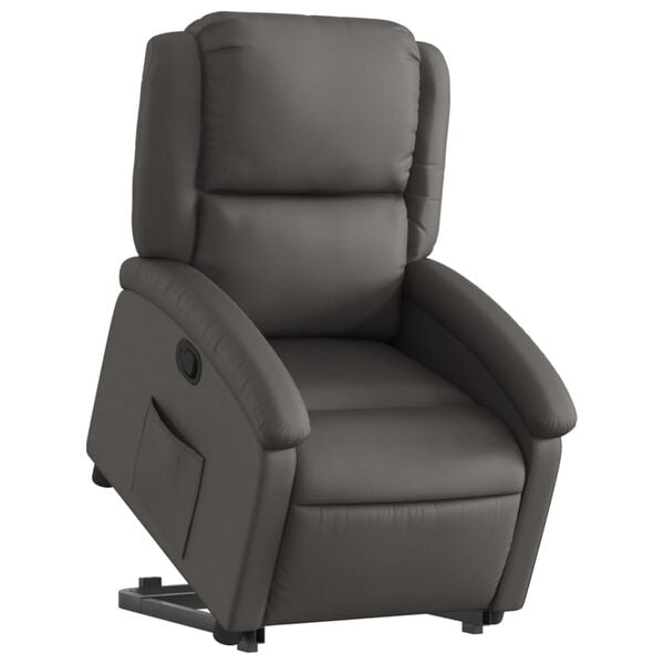 vidaXL Sillón reclinable elevable cuero auténtico gris