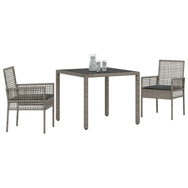 vidaXL Conjunto de Comedor de Jard&iacute;n 3 pcs Gris rat&aacute;n sint&eacute;tico
