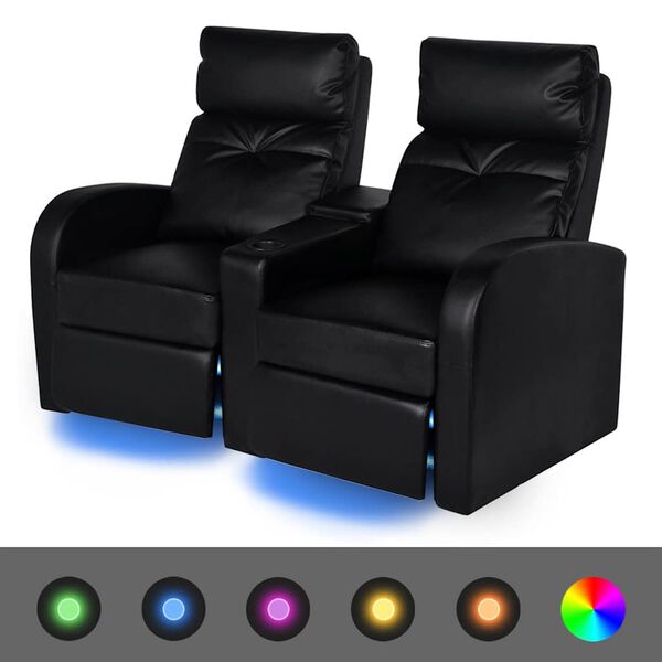 vidaXL Sill&oacute;n de 2 plazas con LED cuero sint&eacute;tico negro