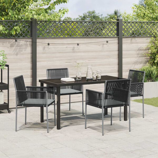 vidaXL Conjunto de Comedor de Jard&iacute;n 5 pcs Negro Rat&aacute;n sint&eacute;tico