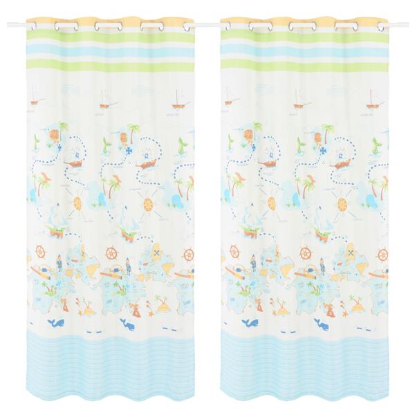 vidaXL Cortinas opacas estampadas ni&ntilde;os 2 pzas 140x240 cm viajar mundo