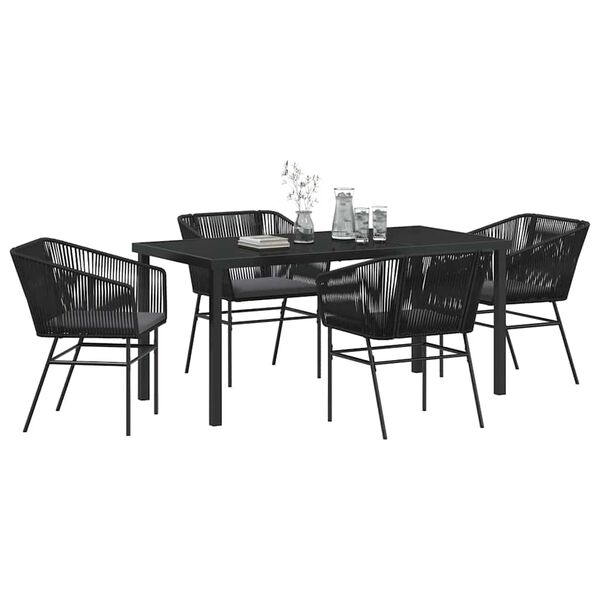 vidaXL Conjunto de Comedor de Jard&iacute;n con coj&iacute;n 5 pcs Negro