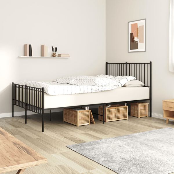 vidaXL Estructura cama sin colch&oacute;n con estribo metal negro 140x190 cm