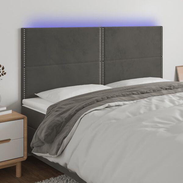 vidaXL Cabecero con luces LED terciopelo gris oscuro 160x5x118/128 cm