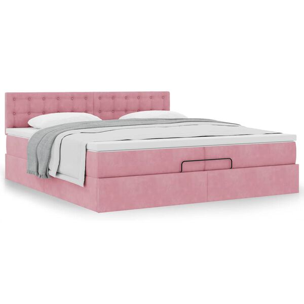 vidaXL Estructura cama otomana con colch&oacute;n terciopelo rosa 200x200 cm