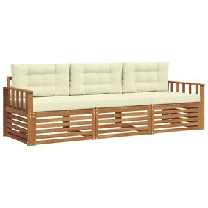 vidaXL Conjunto de sof&aacute;s de exterior con coj&iacute;n 3 pcs Natural y Crema