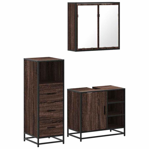 vidaXL Set de muebles baño 3 pzas madera contrachapada roble marrón