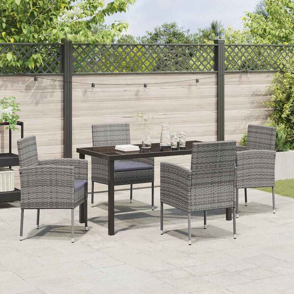 vidaXL Conjunto de Comedor de Jard&iacute;n 5 pcs Gris rat&aacute;n sint&eacute;tico