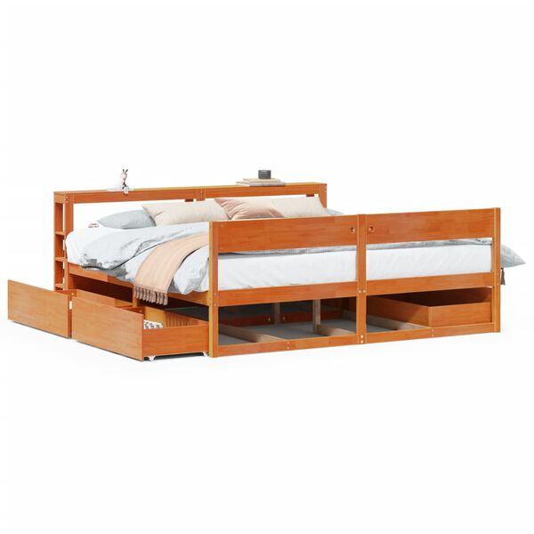 vidaXL Cama sin colch&oacute;n madera maciza de pino marr&oacute;n cera 200x200 cm