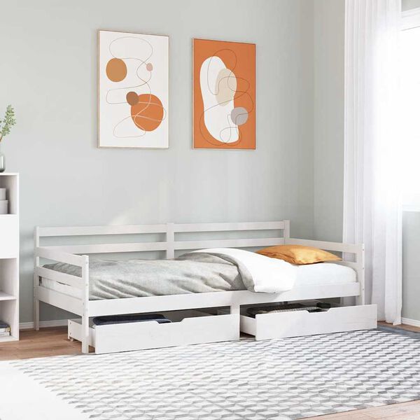 vidaXL Sofá cama con cajones madera maciza de pino 90x200 cm