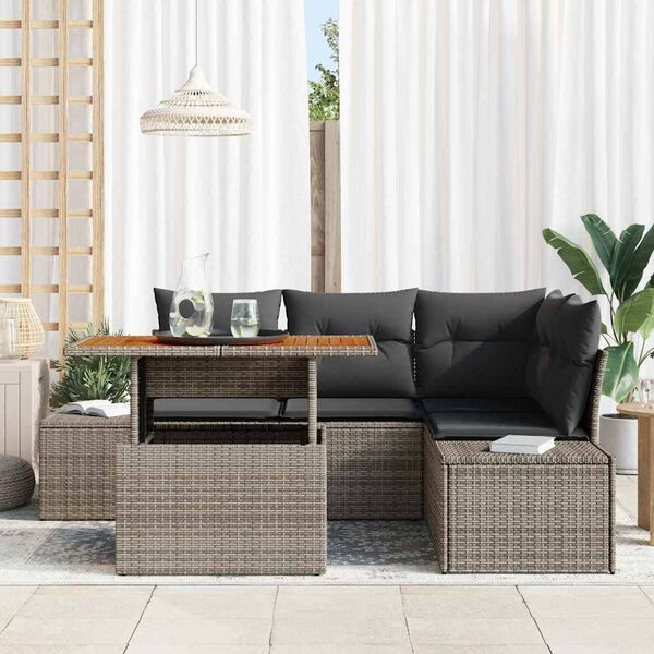 vidaXL Conjunto de sof&aacute; de jard&iacute;n 5 pcs Gris Polirat&aacute;n