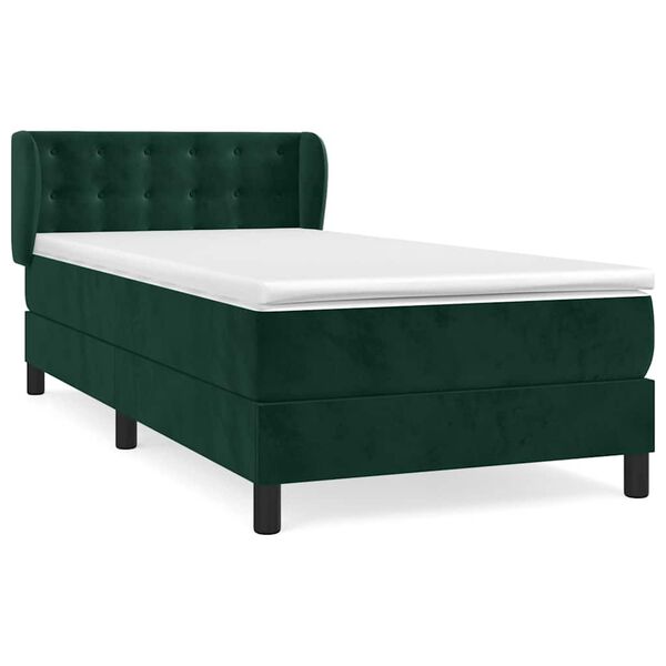 vidaXL Cama box spring con colch&oacute;n terciopelo verde oscuro 90x200 cm