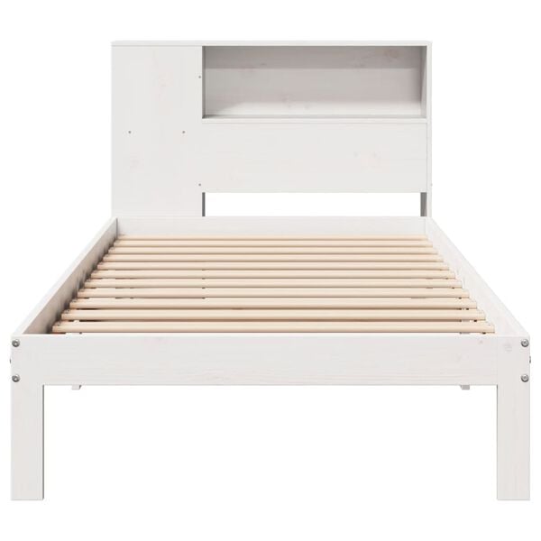 vidaXL Cama con estantería sin colchón madera maciza blanca 75x190 cm