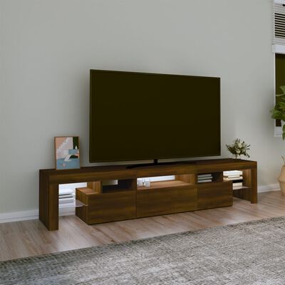 vidaXL Mueble de TV con luces LED marrón roble 200x36,5x40 cm