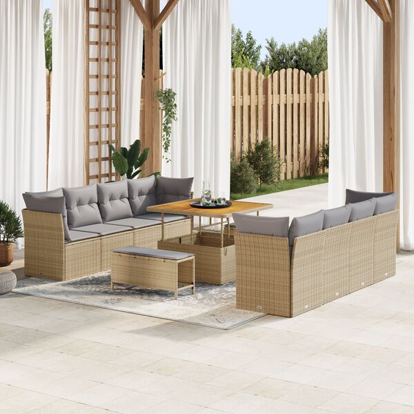 vidaXL Conjunto de sof&aacute; de jard&iacute;n con coj&iacute;n 11 pcs beige y gris claro