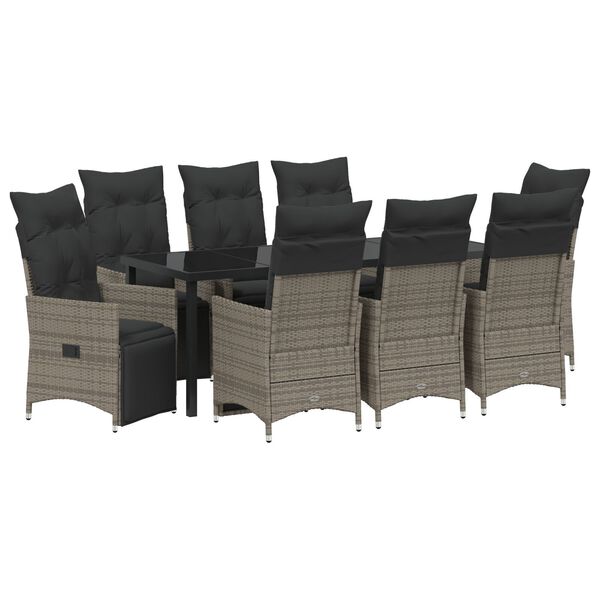 vidaXL Conjunto de Comedor de Jard&iacute;n con coj&iacute;n 9 pcs Gris Polirat&aacute;n