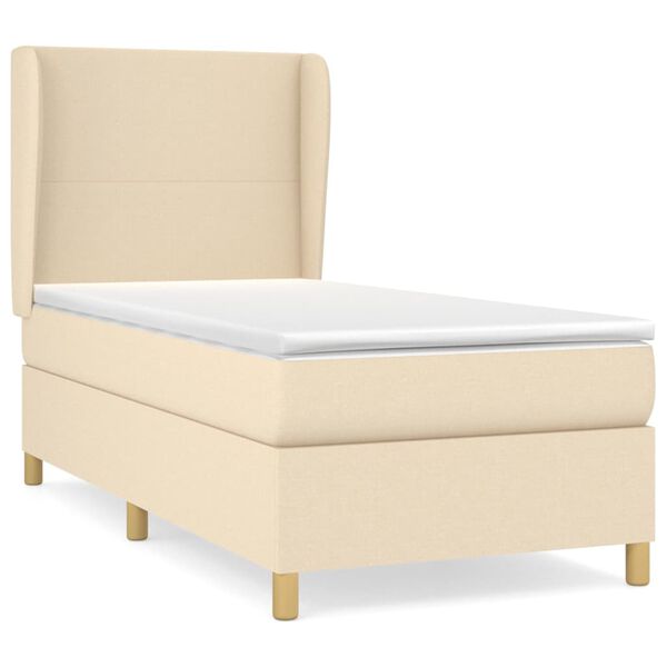 vidaXL Cama box spring con colch&oacute;n tela color crema 100x200 cm