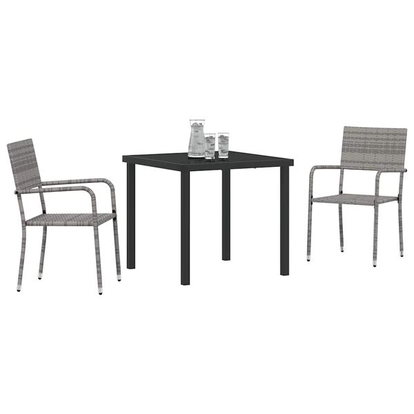 vidaXL Conjunto de Comedor de Jard&iacute;n 3 pcs Gris rat&aacute;n sint&eacute;tico