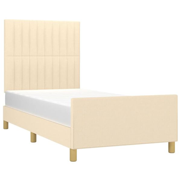 vidaXL Estructura de cama sin colch&oacute;n tela crema 90x200 cm