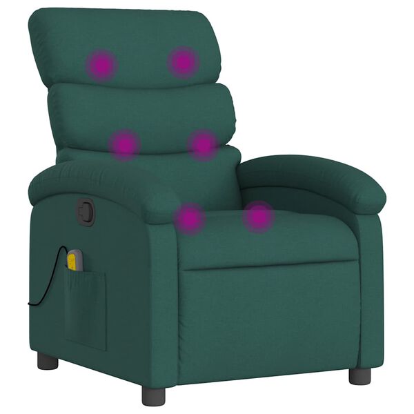 vidaXL Sill&oacute;n de masaje reclinable de tela verde oscuro