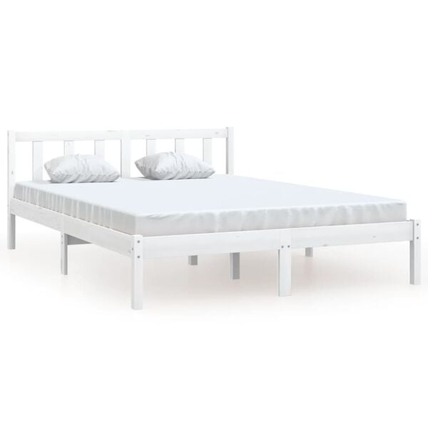 vidaXL Estructura de cama sin colch&oacute;n madera maciza blanco 120x200 cm