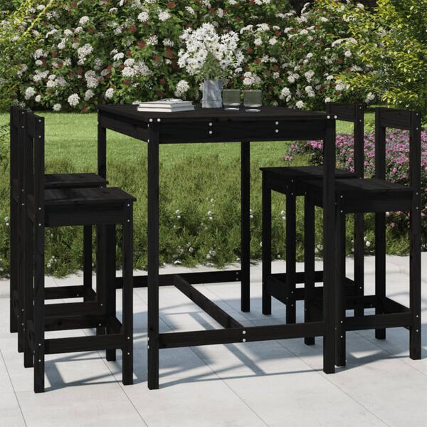 vidaXL Set de mesa y taburetes altos jard&iacute;n 5 piezas madera pino negro
