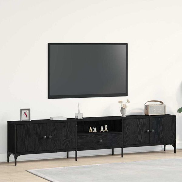 vidaXL Mueble de TV Roble negro 200 x 25 x 44 cm Madera de ingeniería
