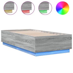 vidaXL Estructura cama con luces LED madera gris Sonoma 90x190 cm