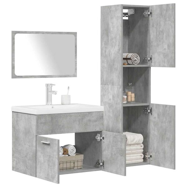 vidaXL Juego muebles de ba&ntilde;o 4 pzas madera contrachapada gris hormig&oacute;n