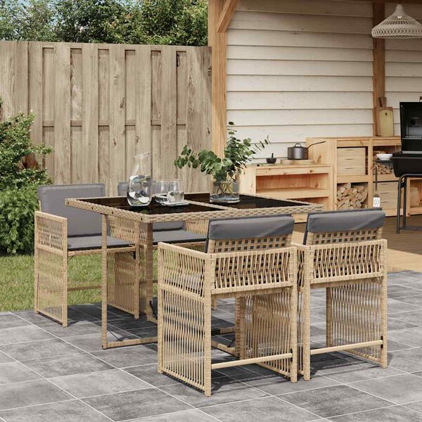 vidaXL Set comedor de jard&iacute;n 5 pzas con cojines rat&aacute;n sint&eacute;tico beige