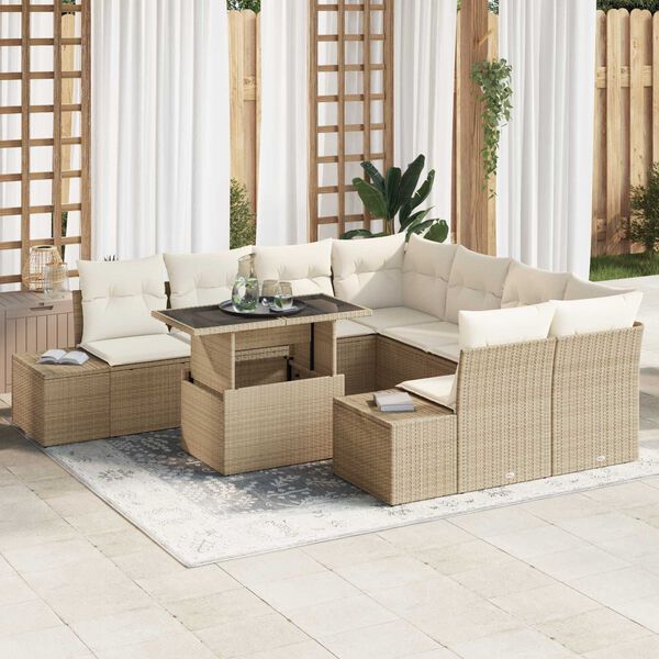 vidaXL Conjunto de sofá de jardín con cojín 9 pcs Beige y Crema