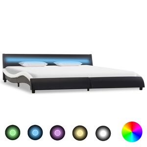 vidaXL Estructura cama con LED cuero sint&eacute;tico negro blanco 180x200 cm