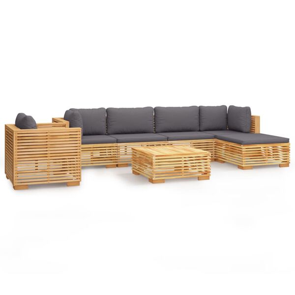 vidaXL Juego muebles de jard&iacute;n 7 piezas y cojines madera maciza teca