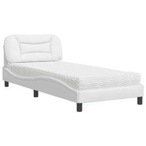 vidaXL Cama con colch&oacute;n Hvar cuero sint&eacute;tico blanco 90x190 cm
