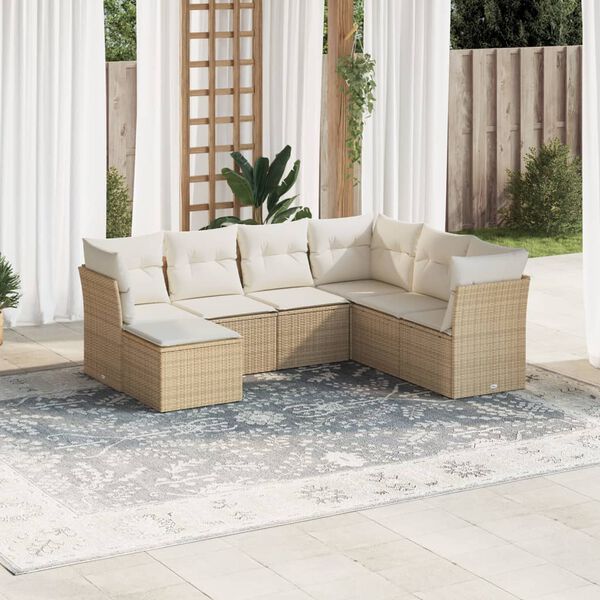 vidaXL Set sof&aacute;s de jard&iacute;n 7 piezas y cojines rat&aacute;n sint&eacute;tico beige